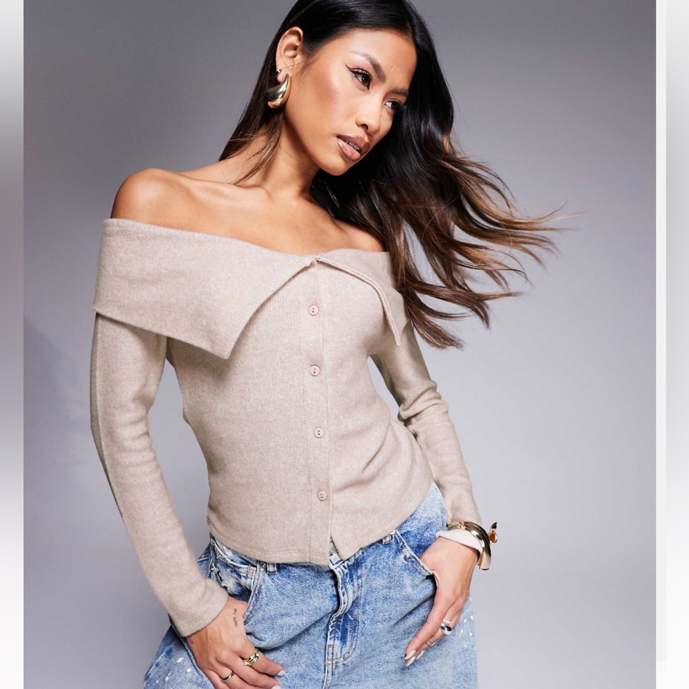 Off-Shoulder Beige Sweater
